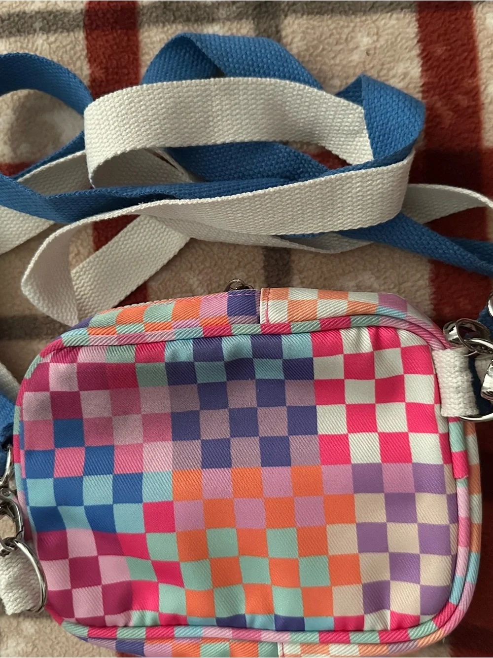 Multicolor Checkered Crossbody Bag with Adjustable Strap